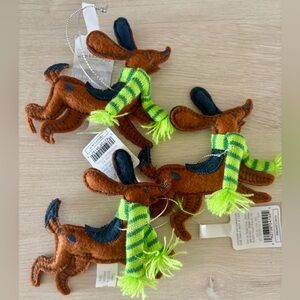 Set of 3 Wondershop felt hound dog w/ scarf Christmas Ornament felted 4" x 4"